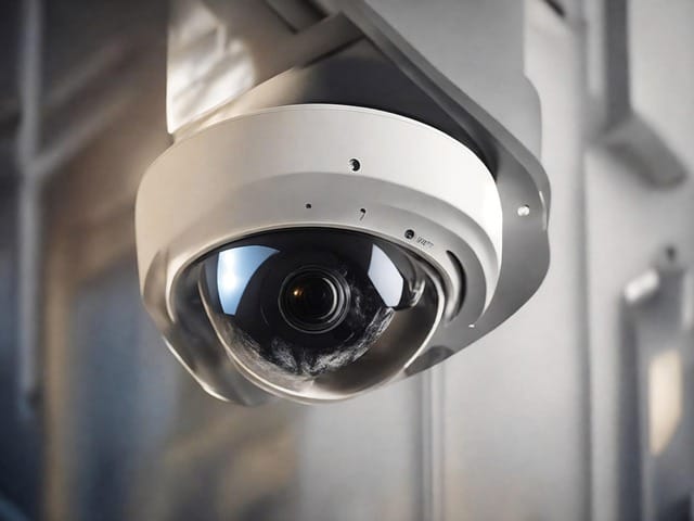Commercial CCTV camera mounted on the ceiling for security monitoring, relevant to Commercial CCTV Laws.